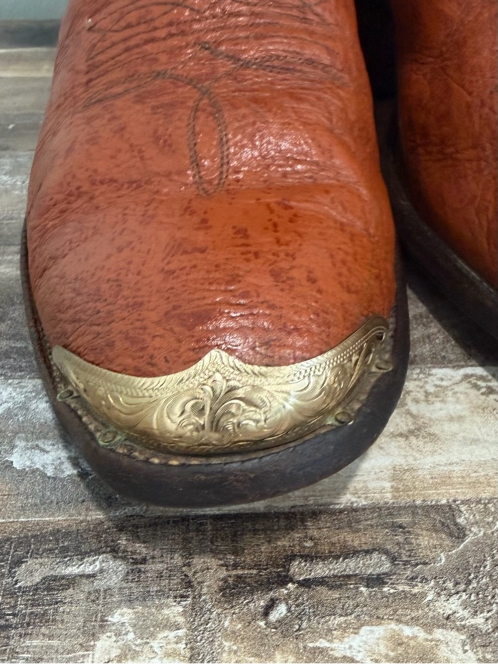 VNTG JUSTIN 9117 Mens Cowboy Boots 11.5D Brown Textured Leather USA Western Cap - Picture 11 of 15